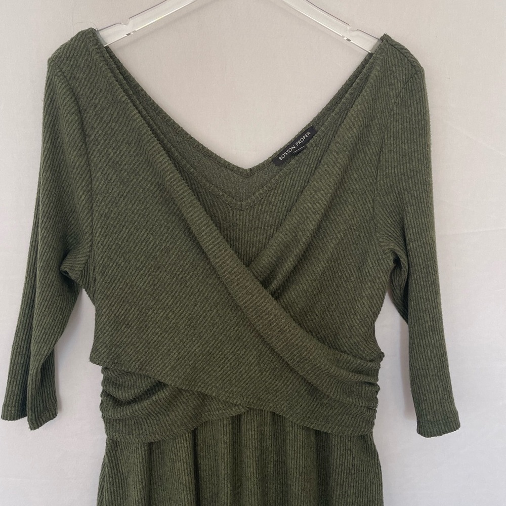 Green Ribbed‎ Knit Wrap Dress Boston Proper Large - Picture 4 of 9